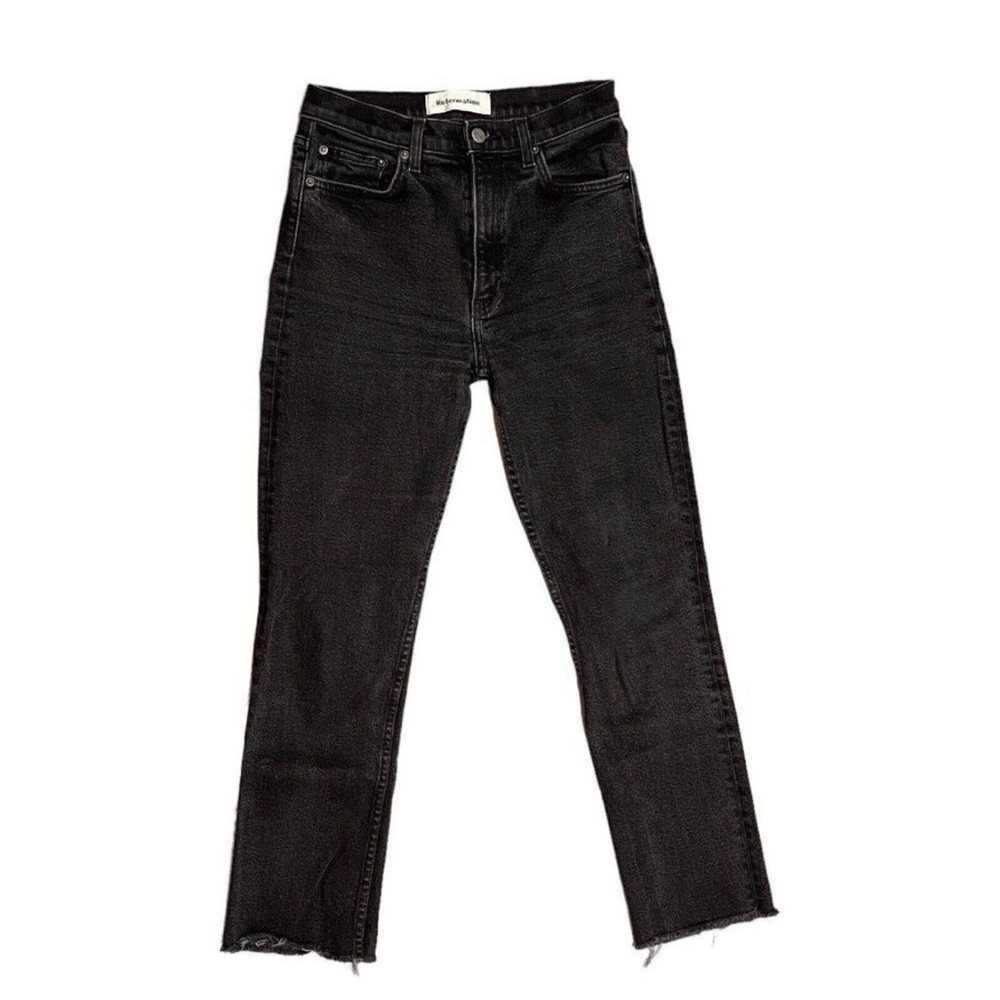 Reformation Jeans Women’s 28 Black Straight Liza High Rise Raw Hem